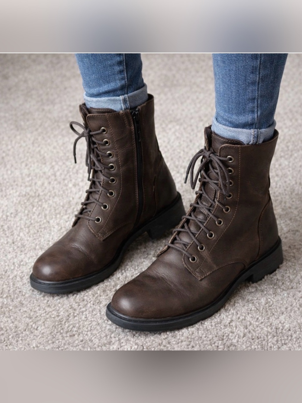 Miz Mooz Women’s Leather Lace Up Side Zip Boots Brown Combat Style Size 9 (40)